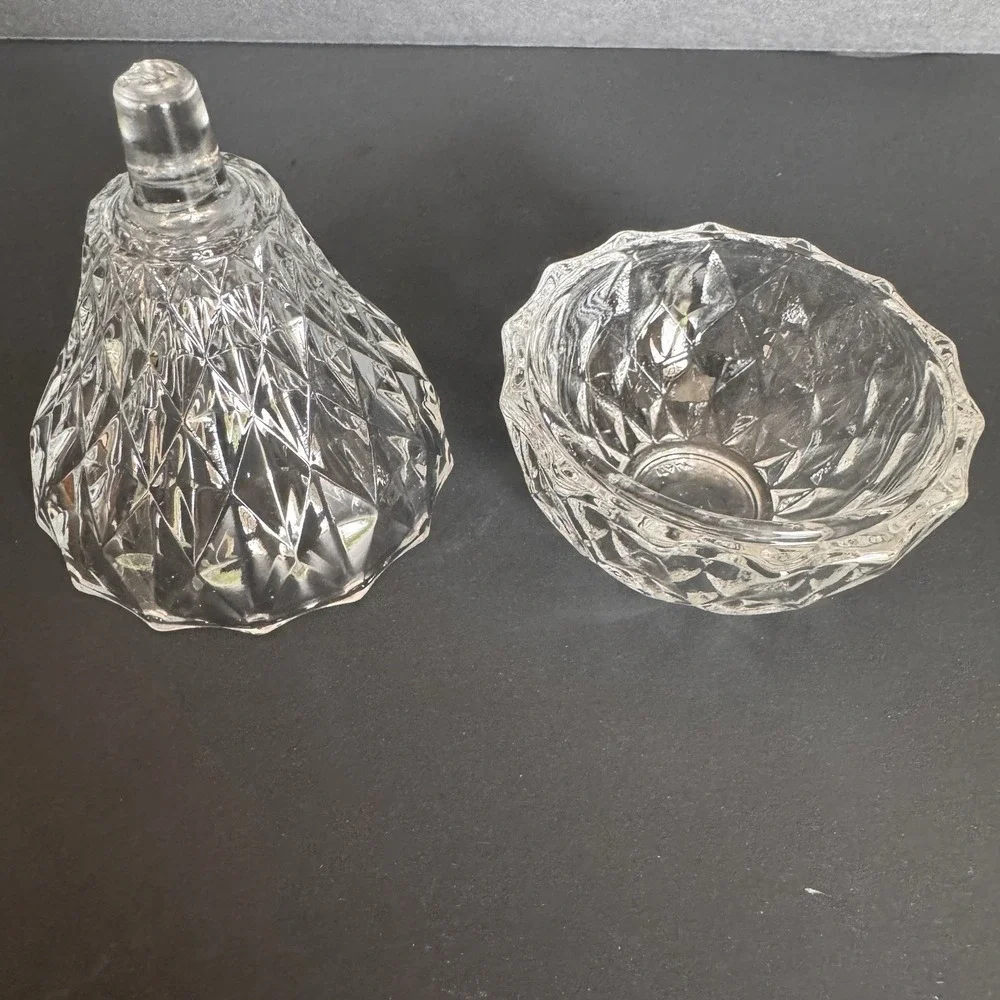 Vintage Crystal Pear Trinket Jewelry Dish Small Glass Container With Lid 4 1/4